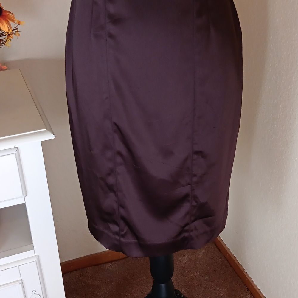 Calvin Klein Chocolate Brown Stretch Satin Dress - Picture 3 of 11
